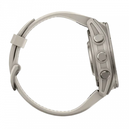 Смарт-годинник Garmin Fenix 9 43мм, Titanium з Fog Gray сірим силіконовим ремінцем