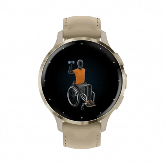 Смарт-годинник Garmin Venu 3S Soft Gold Stainless Steel Bezel з French Gray сірим корпусом та шкіряним ремінцем
