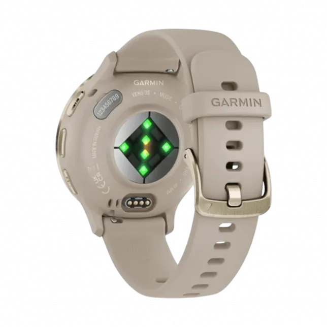 Смарт-годинник Garmin Venu 3S Soft Gold Stainless Steel Bezel з French Gray сірим корпусом та силіконовим ремінцем