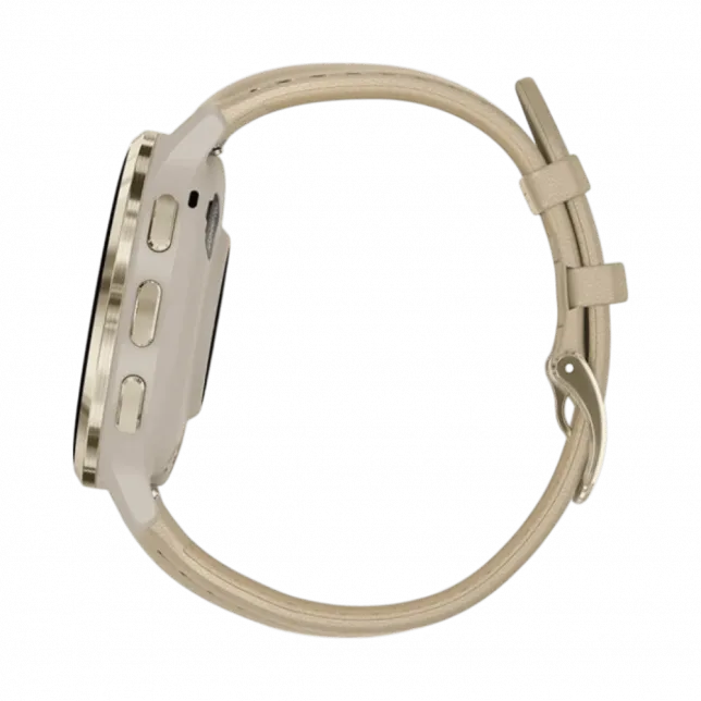 Смарт-годинник Garmin Venu 3S Soft Gold Stainless Steel Bezel з French Gray сірим корпусом та шкіряним ремінцем