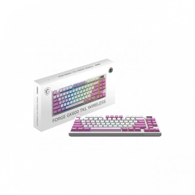 Клавіатура механічна MSI FORGE GK600 TKL W VIOLET UA 83key, mechanical Linear, USB-A, Wireless, Bluetooth, EN/UKR/RU, RGB, фіолетовий