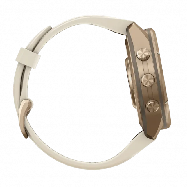 Смарт-годинник Garmin Fenix 9 Pro 43мм, Autumn Gold Titanium з Cream/French Grey бежевим силіконовим ремінцем