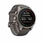 Смарт-годинник Garmin Fenix 9 43мм, Titanium з Pebble Gray темно-сірим силіконовим ремінцем