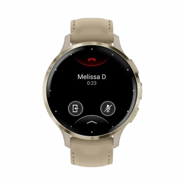 Смарт-годинник Garmin Venu 3S Soft Gold Stainless Steel Bezel з French Gray сірим корпусом та шкіряним ремінцем