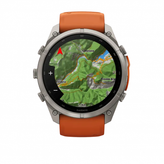 Смарт-годинник Garmin Fenix 9 Pro - inReach, 51мм Titanium з Autumn Orange/Spark Orange помаранчевим силіконовим ремінцем
