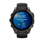 Смарт-годинник Garmin Fenix 8 47мм, AMOLED Sapphire, Carbon Grey DLC Titanium з Black/Pebble Grey чорним силіконовим ремінцем
