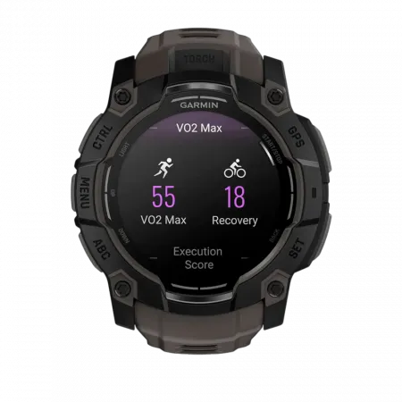 Смарт-годинник Garmin Instinct 3 50 мм, AMOLED Black чорний з Charcoal коричневим силіконовим ремінцем