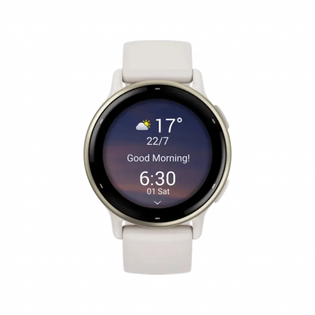 Смарт-годинник Garmin Vivoactive 5 Cream Gold Aluminum Bezel з корпусом кольору слонова кістка Ivory та силіконовим ремінцем