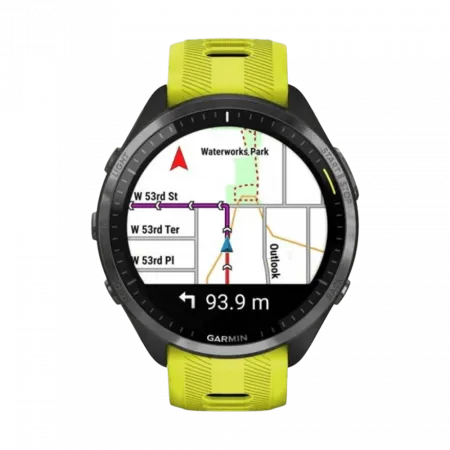 Смарт-годинник Garmin Forerunner 965 Carbon Grey DLC Titanium Bezel з чорним корпусом та Amp Yellow/Black силіконовим ремінцем