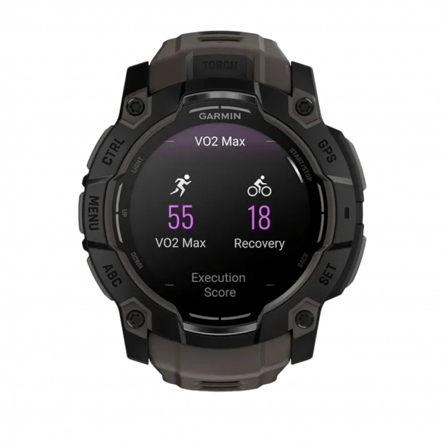 Смарт-годинник Garmin Instinct 3 50 мм, AMOLED Black чорний з Charcoal коричневим силіконовим ремінцем