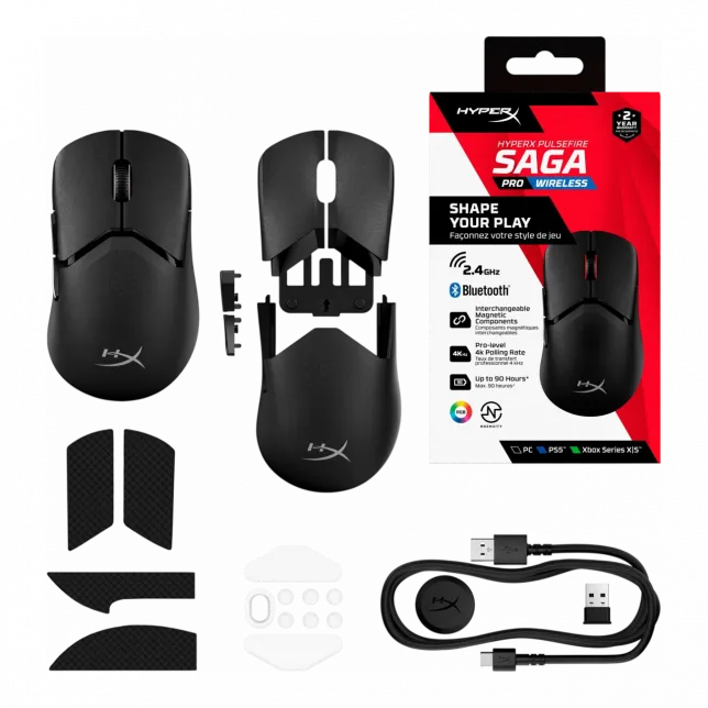 Миша HyperX Pulsefire SAGA PRO, RGB, USB-A/WL/BT, чорний