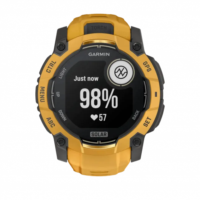 Смарт-годинник Garmin Instinct 3 50 мм, Solar Sunburst помаранчевий з Sunburst/Grey помаранчевим/сірим силіконовим ремінцем
