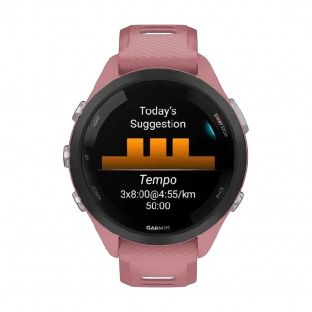 Смарт-годинник Garmin Forerunner 265S з Light Pink корпусом та Light Pink/Powder Grey рожевим силіконовим ремінцем