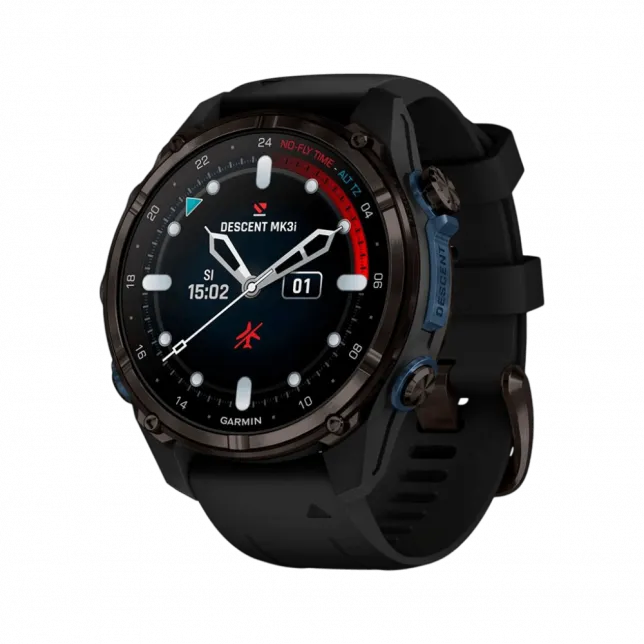 Смарт-годинник Garmin Descent Mk3i 43 мм Carbon Grey DLC Titanium з чорним силіконовим ремінцем