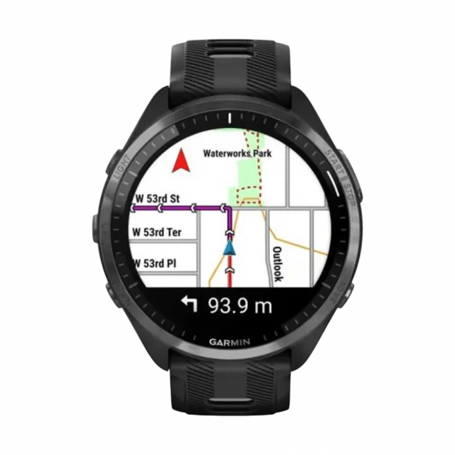 Смарт-годинник Garmin Forerunner 965 Carbon Grey DLC Titanium Bezel з чорним корпусом та Black/Powder Grey силіконовим ремінцем