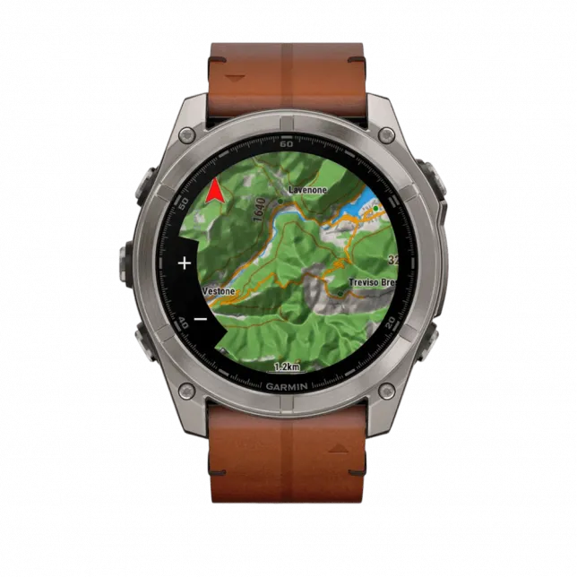 Смарт-годинник Garmin Fenix 8 51мм, AMOLED Sapphire, Titanium з Chestnut коричневим шкіряним ремінцем