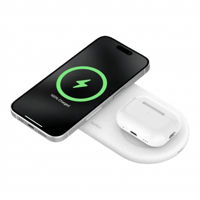 Зарядний пристрій бездротовий Belkin 2в1 15W Pad Qi2, White