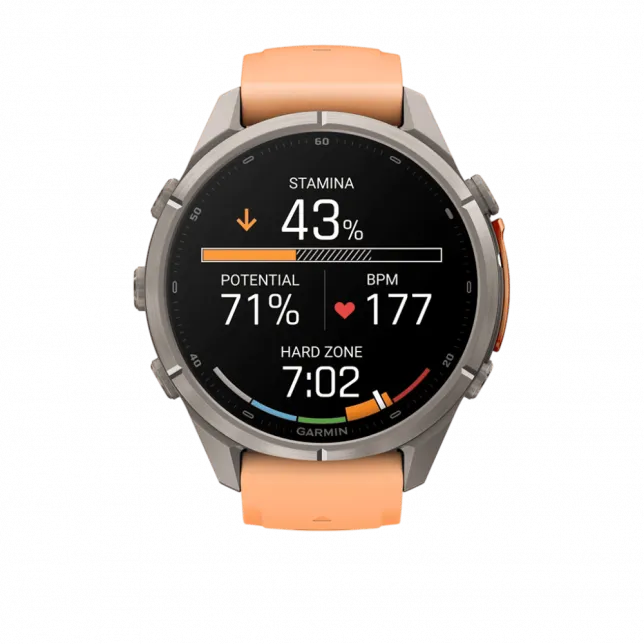 Смарт-годинник Garmin Fenix 9 Pro - inReach, 43мм Titanium з Shell Pink/Autumn Orange рожевим/помаранчевим силіконовим ремінцем