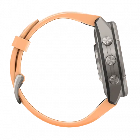Смарт-годинник Garmin Fenix 9 Pro - inReach, 43мм Titanium з Shell Pink/Autumn Orange рожевим/помаранчевим силіконовим ремінцем