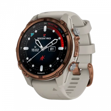 Смарт-годинник Garmin Descent Mk3i 43 мм Bronze PVD Titanium з French Grey сірим силіконовим ремінцем