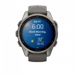 Смарт-годинник Garmin Fenix 9 43мм, Titanium з Pebble Gray темно-сірим силіконовим ремінцем