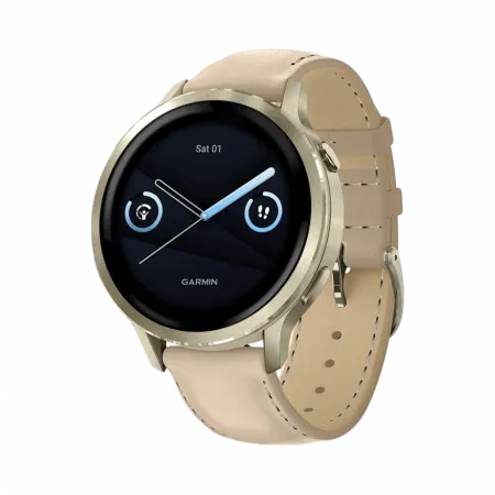 Смарт-годинник Garmin Venu 4 41 мм Lunar Gold з Bone світло-бежевим силіконовим та Light Sand бежевим шкіряним ремінцями