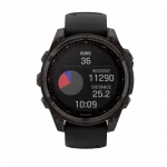 Смарт-годинник Garmin Fenix 8 47мм, Solar Sapphire, Carbon Grey DLC Titanium з Black/Pebble Grey чорним силіконовим ремінцем