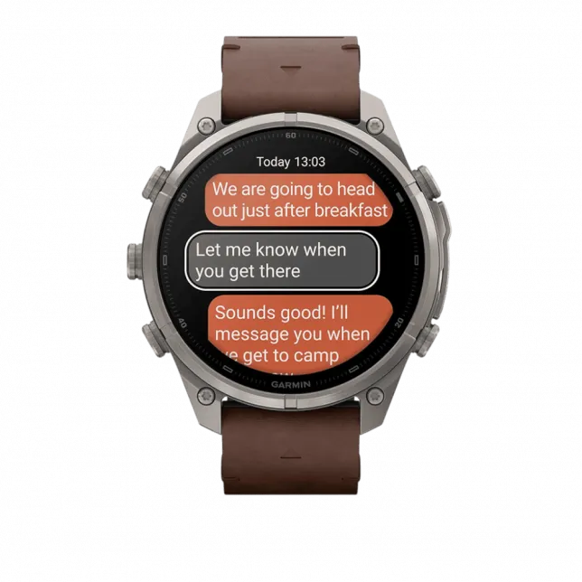 Смарт-годинник Garmin Fenix 9 Pro - inReach, 47мм Titanium з Walnut коричневим шкіряним ремінцем