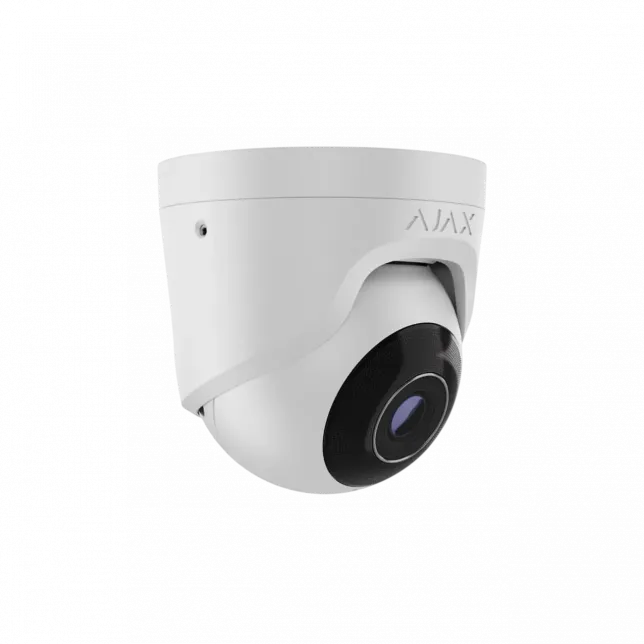 IP-Камера дротова Ajax TurretCam, 5мп, 4мм, Poe, True WDR, IP 65, ІЧ 35м, аудіо, кут огляду 75°до 85°, купольна, біла