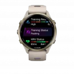 Смарт-годинник Garmin Forerunner 970 Soft Gold Titanium з French Grey корпусом та French Grey/Translucent Indigo сірим силіконовим ремінцем