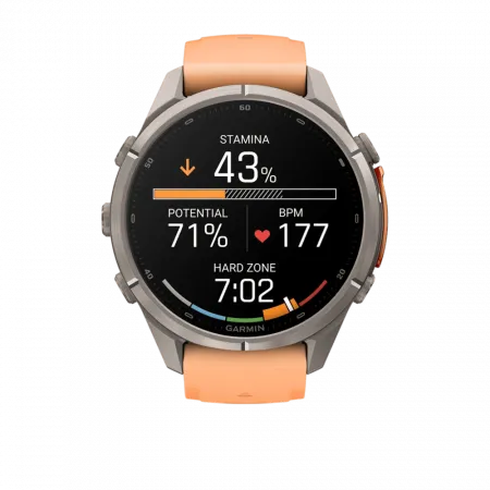 Смарт-годинник Garmin Fenix 9 Pro - inReach, 43мм Titanium з Shell Pink/Autumn Orange рожевим/помаранчевим силіконовим ремінцем
