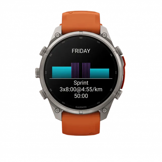 Смарт-годинник Garmin Fenix 9 Pro - inReach, 47мм Titanium з Autumn Orange/Spark Orange помаранчевим силіконовим ремінцем