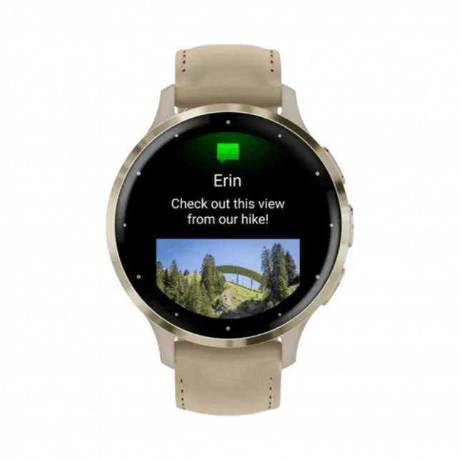 Смарт-годинник Garmin Venu 3S Soft Gold Stainless Steel Bezel з French Gray сірим корпусом та шкіряним ремінцем