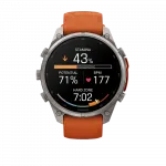 Смарт-годинник Garmin Fenix 9 Pro - inReach, 47мм Titanium з Autumn Orange/Spark Orange помаранчевим силіконовим ремінцем