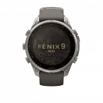 Смарт-годинник Garmin Fenix 9 Pro - inReach, Solar, 47мм Titanium з Pebble Grey темно-сірим силіконовим ремінцем