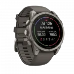 Смарт-годинник Garmin Fenix 9 47мм, Titanium з Pebble Gray темно-сірим силіконовим ремінцем