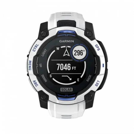 Смарт-годинник Garmin Instinct 3 45 мм, Solar Whitestone білий з Whitestone/Bolt Blue білим/синім силіконовим ремінцем