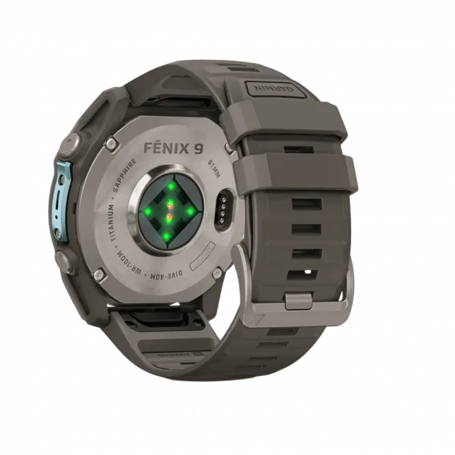 Смарт-годинник Garmin Fenix 9 51мм, Titanium з Pebble Gray темно-сірим силіконовим ремінцем
