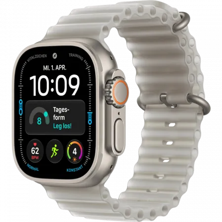 Apple Watch Ultra 4 GPS + LTE 49mm Natural Titanium Case with Translucent Gray Ocean Band (MJAD4)