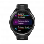 Смарт-годинник Garmin Forerunner 965 Carbon Grey DLC Titanium Bezel з чорним корпусом та Black/Powder Grey силіконовим ремінцем