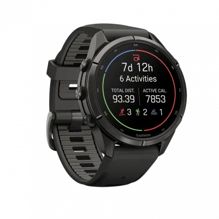 Смарт-годинник Garmin Fenix 9 Pro - inReach, 43мм Carbon Gray DLC Titanium з Black/Pebble Grey чорним/темно-сірим силіконовим ремінцем