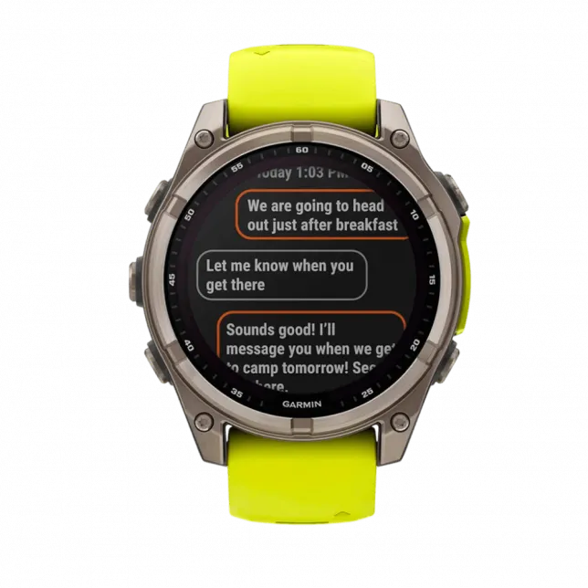 Смарт-годинник Garmin Fenix 8 47мм, Solar Sapphire, Titanium з Amp Yellow/Graphite жовтим силіконовим ремінцем