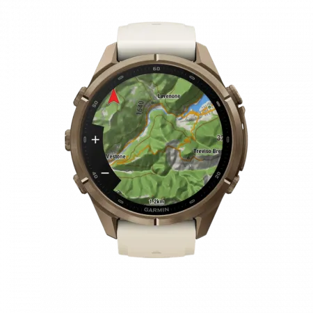 Смарт-годинник Garmin Fenix 9 Pro 43мм, Autumn Gold Titanium з Cream/French Grey бежевим силіконовим ремінцем
