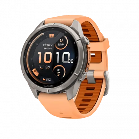 Смарт-годинник Garmin Fenix 9 Pro - inReach, 43мм Titanium з Shell Pink/Autumn Orange рожевим/помаранчевим силіконовим ремінцем
