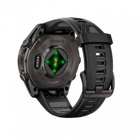 Смарт-годинник Garmin Fenix 8 43мм, AMOLED Sapphire, Carbon Grey DLC Titanium з Black/Pebble Grey чорним силіконовим ремінцем