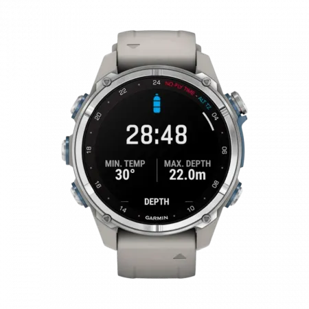 Смарт-годинник Garmin Descent Mk3 43 мм Stainless Steel з Fog Grey сірим силіконовим ремінцем