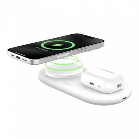 Зарядний пристрій бездротовий Belkin 2в1 15W Pad Qi2, White