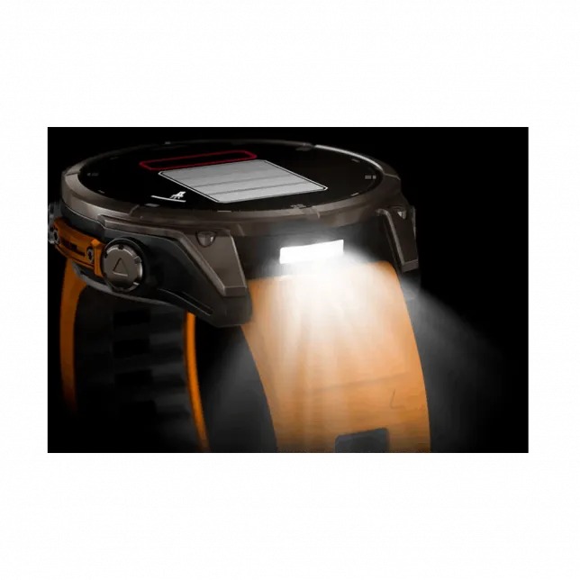 Смарт-годинник Garmin Fenix 8 47мм, AMOLED Sapphire, Titanium з Spark Orange/Graphite помаранчевим силіконовим ремінцем