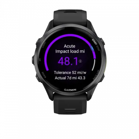 Смарт-годинник Garmin Forerunner 970 Carbon Grey DLC Titanium з Black корпусом та Black/Translucent Whitestone чорним силіконовим ремінцем