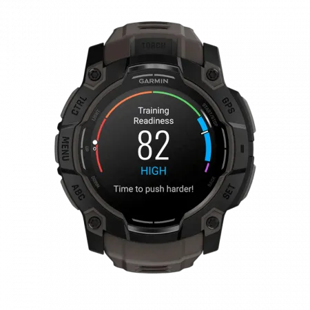 Смарт-годинник Garmin Instinct 3 50 мм, AMOLED Black чорний з Charcoal коричневим силіконовим ремінцем